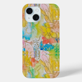 Pretty watercolor w gold accents iPhone 15ケース