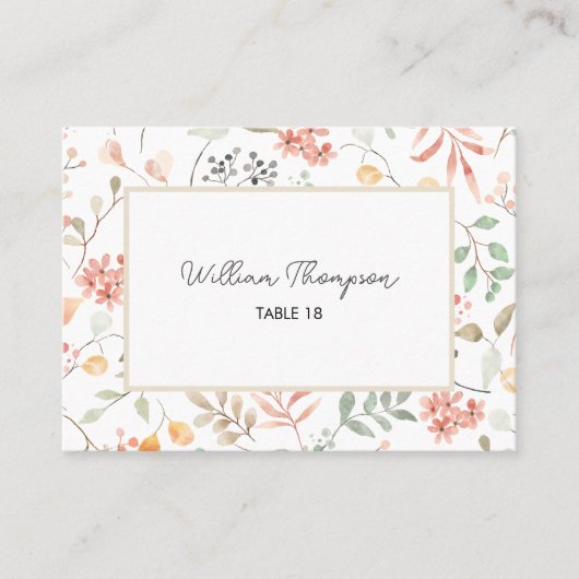 Pretty Watercolor Wildflower Baby Shower   プレイスカード (正面)