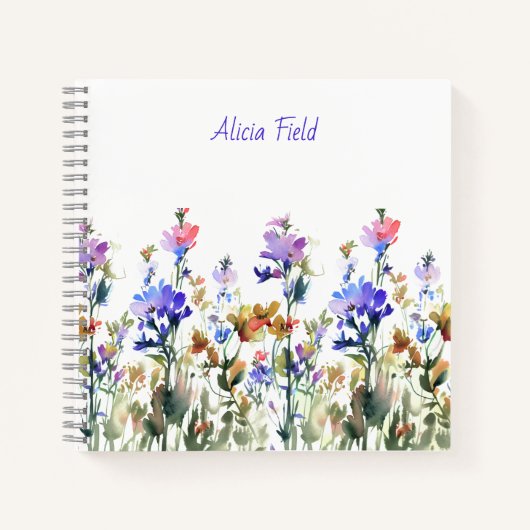 Pretty Watercolor Wildflowers | お名前 ノートブック (正面)