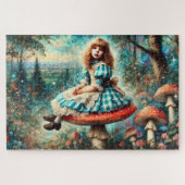 Pretty Watercolor Wonderland Alice On Mushroom ジグソーパズル (横)