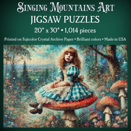 Pretty Watercolor Wonderland Alice On Mushroom ジグソーパズル