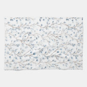 Pretty White Blue Floral Bridal Shower キッチンタオル (横)