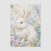 Pretty White Bunny Sitting in Patch of Wildflowers 薄葉紙 (正面)