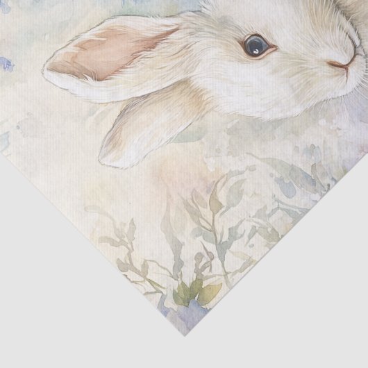 Pretty White Bunny Sitting in Patch of Wildflowers 薄葉紙 (詳細)