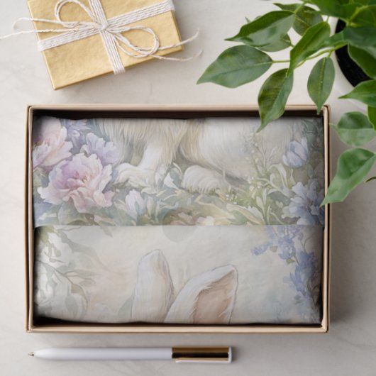 Pretty White Bunny Sitting in Patch of Wildflowers 薄葉紙 (ギフト)