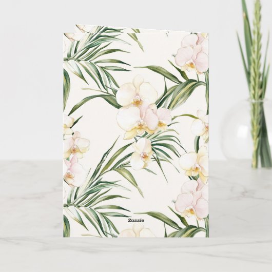 Pretty White Cream Orchids Wedding カード (裏面)