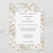 Pretty White Flowers Blue Butterflies Wedding 招待状 (正面/裏面)