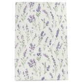 Pretty White Lavender Flowers Bridal Shower   ミディアムペーパーバッグ (正面)