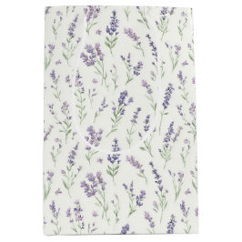 Pretty White Lavender Flowers Bridal Shower   ミディアムペーパーバッグ