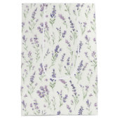 Pretty White Lavender Flowers Bridal Shower   ミディアムペーパーバッグ (裏面)