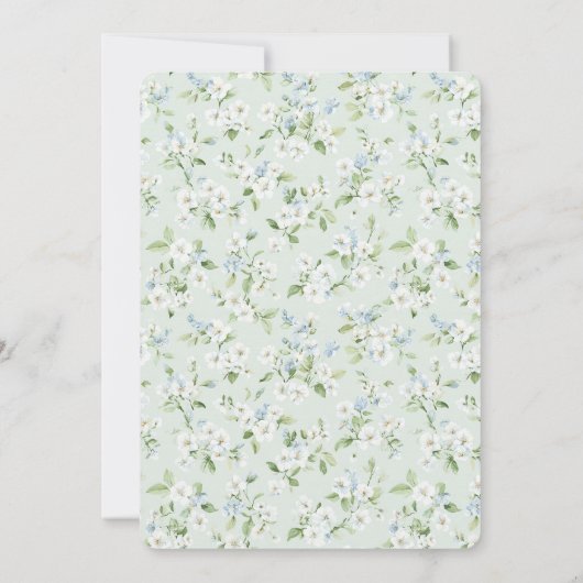 Pretty White Light Blue Floral Birthday 招待状 (裏面)