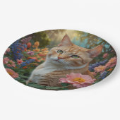 Pretty white orange cat in floral garden ペーパープレート (アングル)