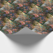 Pretty white orange cat in floral garden ラッピングペーパー (角)