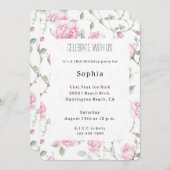 Pretty White Pink Roses Floral Birthday 招待状 (正面/裏面)