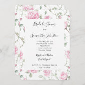Pretty White Pink Roses Floral Bridal Shower 招待状 (正面/裏面)