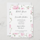 Pretty White Pink Roses Floral Bridal Shower 招待状 (正面)