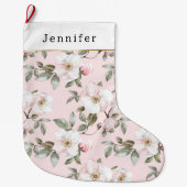 Pretty White Pink Roses Floral Christmas ラージクリスマスストッキング (正面)
