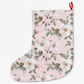 Pretty White Pink Roses Floral Christmas ラージクリスマスストッキング (裏面)