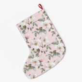 Pretty White Pink Roses Floral Christmas ラージクリスマスストッキング (裏面 (吊り時))