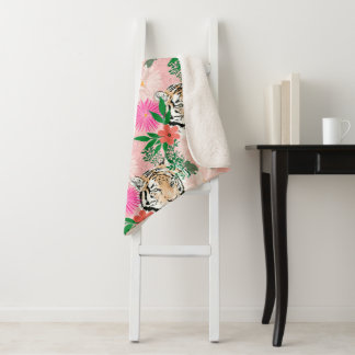 Pretty White Pink Tiger Floral Painting シェルパブランケット