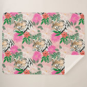 Pretty White Pink Tiger Floral Painting シェルパブランケット (正面(横))