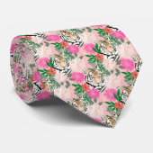 Pretty White Pink Tiger Floral Painting ネクタイ (ロール)