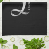 Pretty White Ribbon Support Lung Cancer Awareness. キッチンタオル (折り畳み)