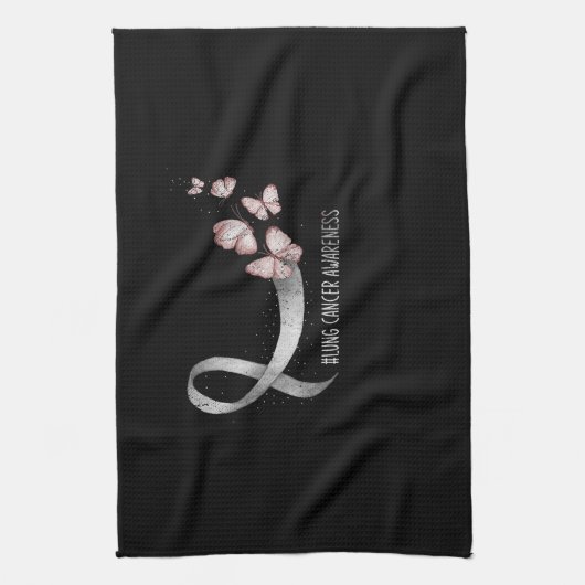 Pretty White Ribbon Support Lung Cancer Awareness. キッチンタオル (縦)