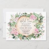 Pretty Wild One ピンクのブッシュ フラワーの女の子の誕生日 招待状 (正面)