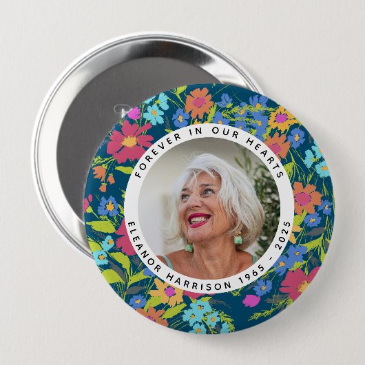 Pretty Wildflower Memorial Photo Frame with Text 缶バッジ (正面&裏面)