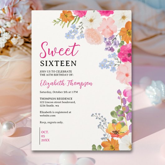 Pretty Wildflowers Sweet Sixteen 招待状