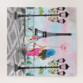 Pretty Woman and Pink Heart Balloon - I Love Paris ジグソーパズル (横)