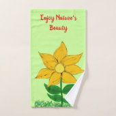 Pretty Yellow Blue Purple Floral Bath Towel Set バスタオルセット (ハンドタオル)