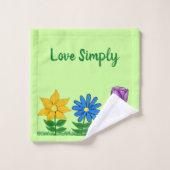 Pretty Yellow Blue Purple Floral Bath Towel Set バスタオルセット (ウォッシュタオル)