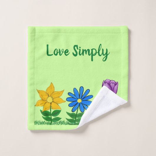 Pretty Yellow Blue Purple Floral Bath Towel Set バスタオルセット (ウォッシュタオル)