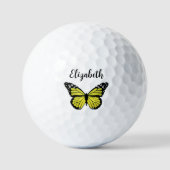 Pretty yellow butterfly with custom name ladies ゴルフボール (正面)
