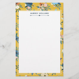 Pretty Yellow Floral Pattern 名前入り 便箋