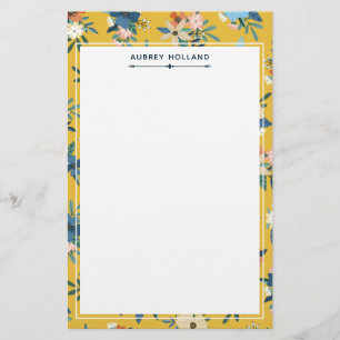Pretty Yellow Floral Pattern 名前入り 便箋