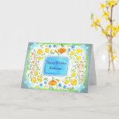 Pretty Yellow & Orange フラワー 名前入り バースデー カード (黄色い花)