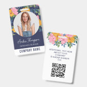 Pretty Yellow Pink Floral Pattern ID Photo バッジ (正面＆裏面)