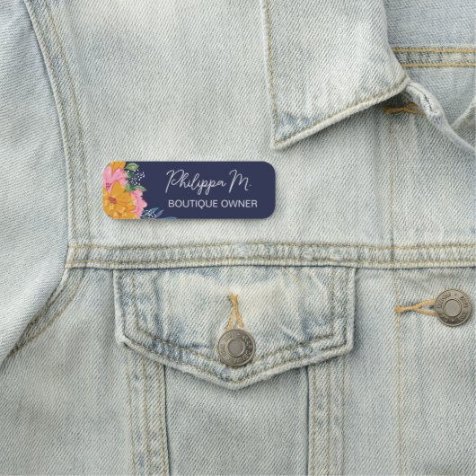 Pretty Yellow Pink Flowers Name In Script 名札 (インサイチュ)