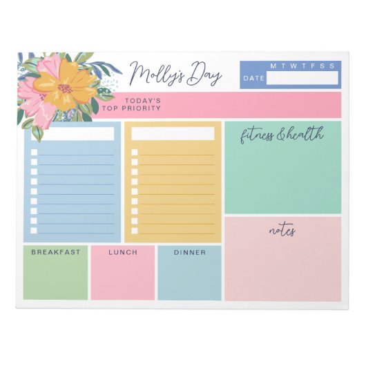 Pretty Yellow Pink Flowers Your Day To Do Lists ノートパッド (正面)