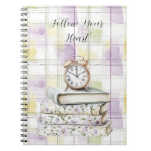 Pretty Yellow Purple Floral Books Alarm Clock