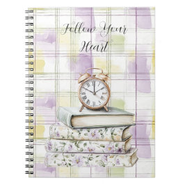 Pretty Yellow Purple Floral Books Alarm Clock ノートブック