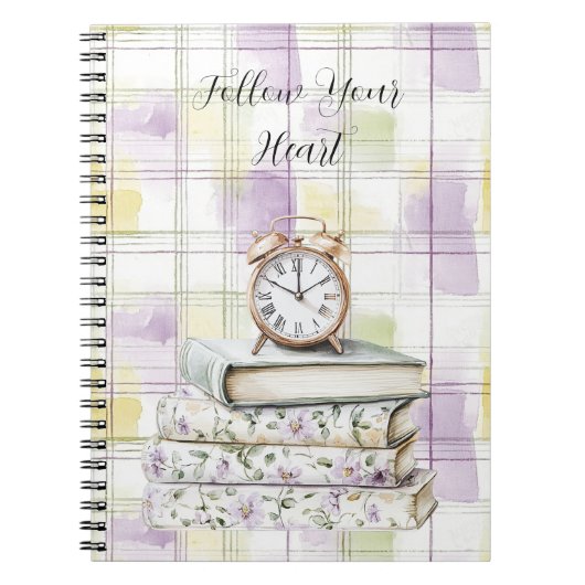 Pretty Yellow Purple Floral Books Alarm Clock ノートブック (正面)