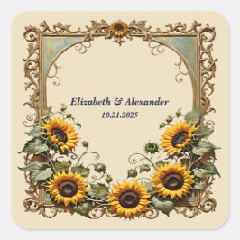 Pretty yellow sunflower elegant wedding  スクエアシール
