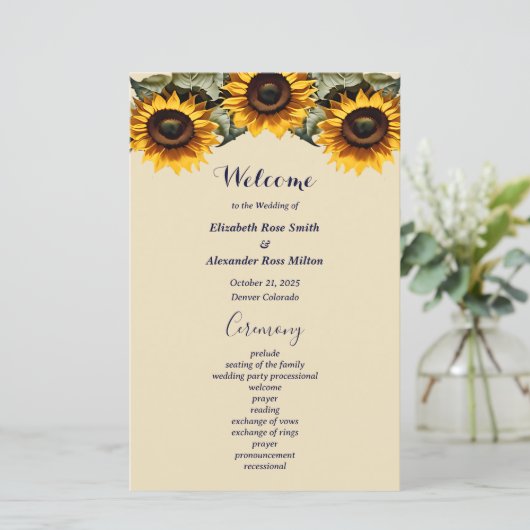 Pretty yellow sunflower elegant wedding program (スタンド正面)