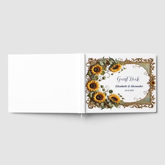 Pretty Yellow sunflower with art frame wedding  ゲストブック (全面)