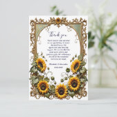 Pretty Yellow sunflower with art frame wedding  サンキューカード (スタンド正面)