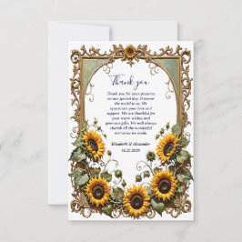 Pretty Yellow sunflower with art frame wedding  サンキューカード